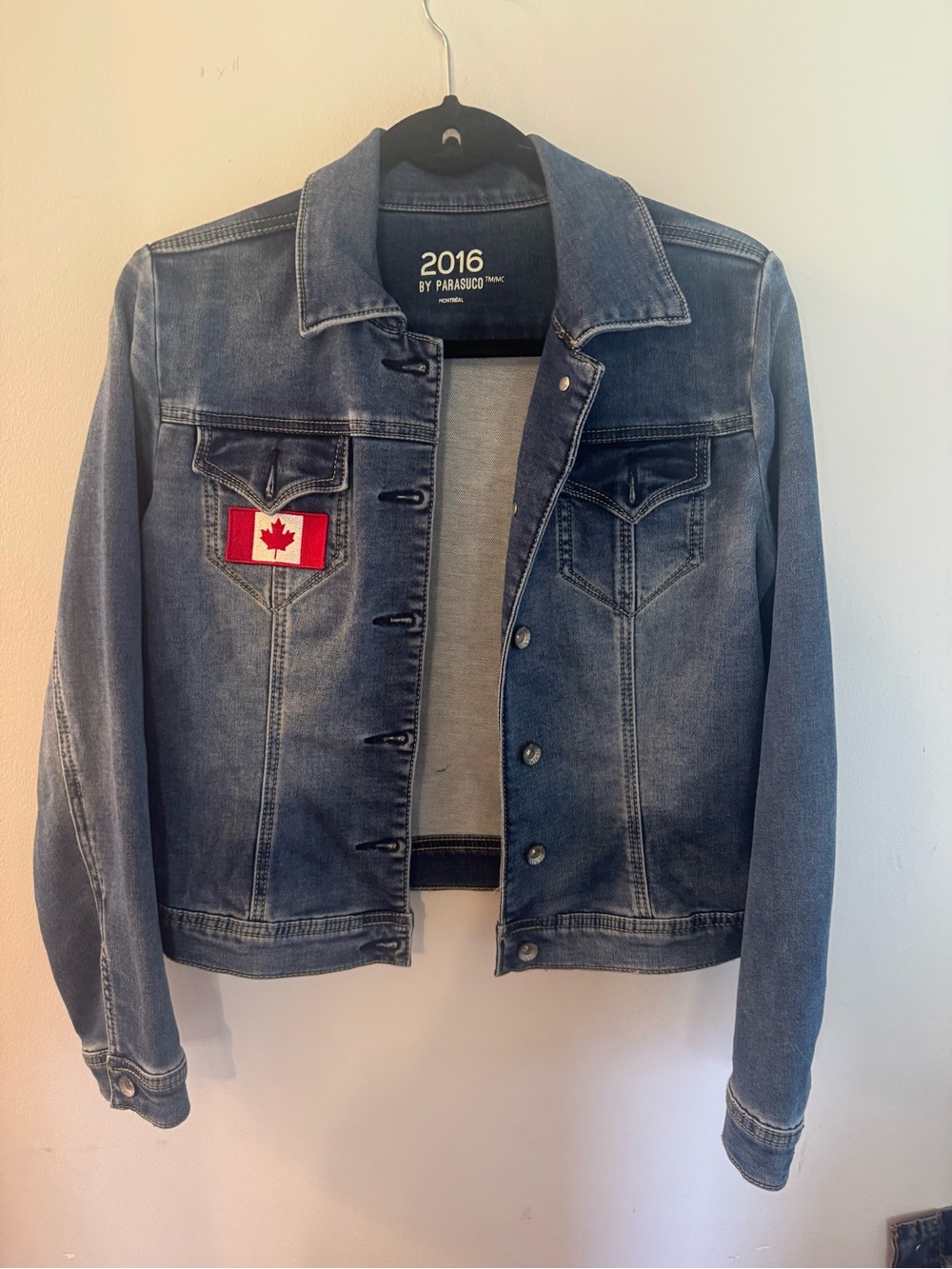 2016 by Parasuco Denim Jacket with Canadian Flag Patch - Blue Jean jacket